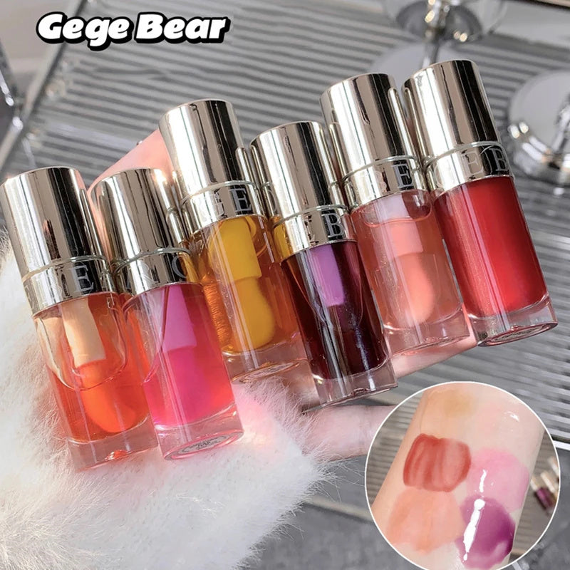 Colored Lipstick Oil Jelly Violet Glass Oil Moisturizing Transparent Plumper Gloss Makeup Nutritious Liquid Lipstick Big Brush Lip Care lip gloss li