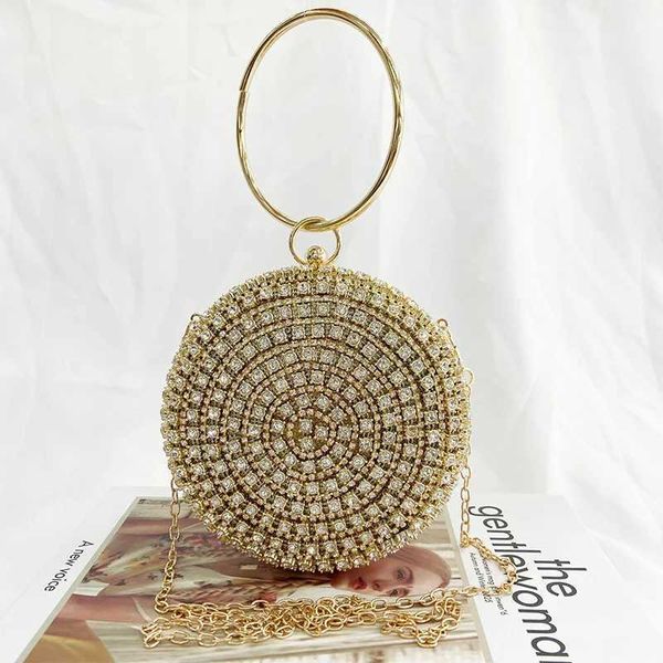 Diamonds Rhinestone Handbag Female Fashion Round Top Handle Bags 2024 Evening Party Clutches and Purse Gold Luxury Shoulder 240903