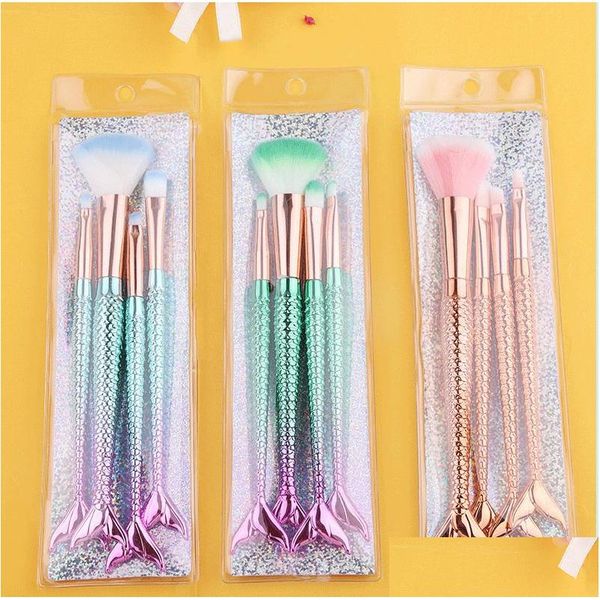 Makeup Brushes 4Pcs Set Maquiagem Maquille Mermaid Foundation Eyebrow Eyeer Cosmetic Make Up Beauty Tools Kit Drop Delivery Hea Dhuri