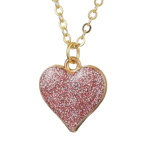 Collares con colgante de corazón de esmalte rojo indio de aleación con polvo de brillo para mujer
