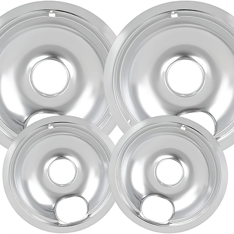TEMU 4pcs Chrome Drip Pans, Compatible With Frigirate Range Bowls. Includes 2 6-inch Range Replacement Drip Pans And 2 8-inch Stove Drip Pans