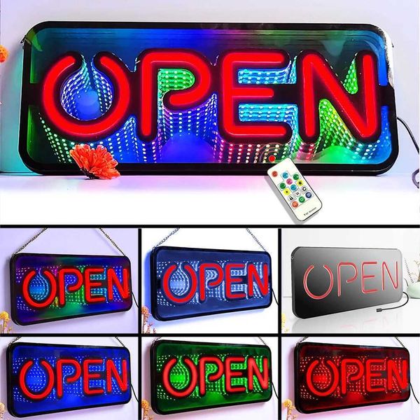 LED open logo 48x20cm ultra bright infinite tunnel mirror open light remote control 3D mirror tunnel RGB light open neon light B240817