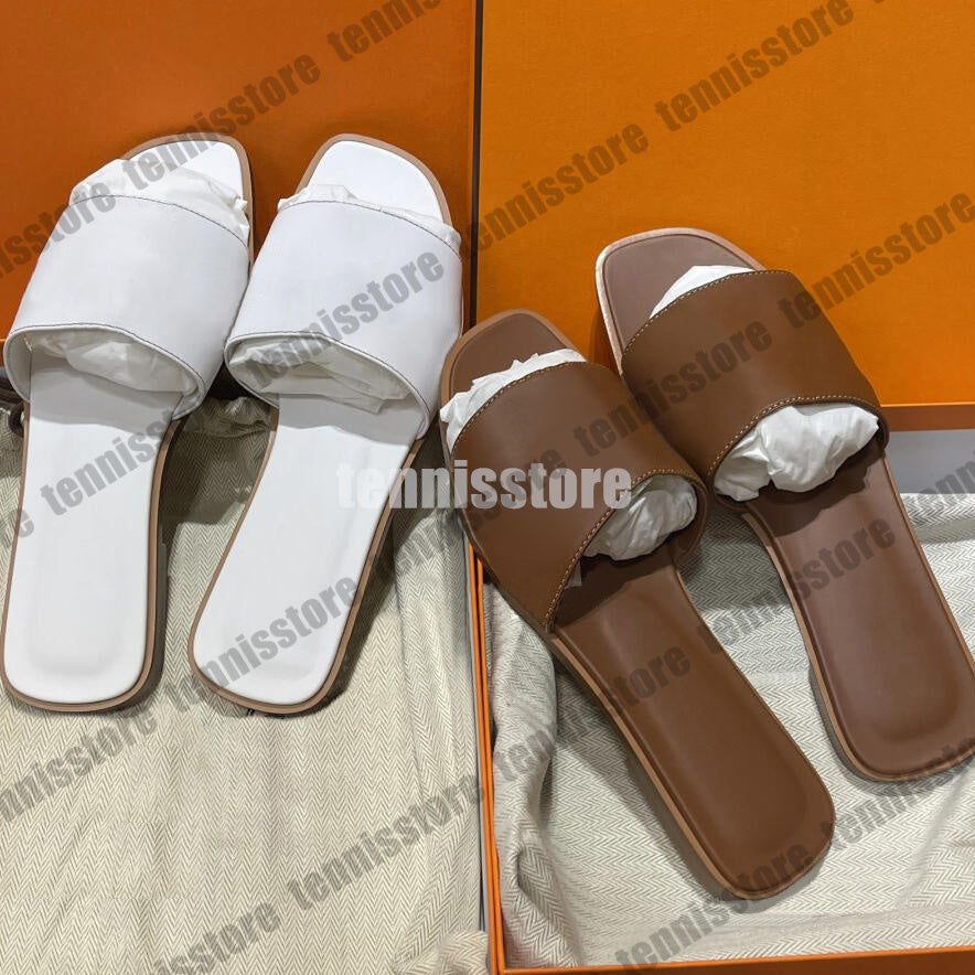 Women Sandals Designer Brand Flat sandles Heels Beach Real Leather Slippers Letter Slides Women Flat Slide Flip flop Flops Dust Bag 35-42 sandalen