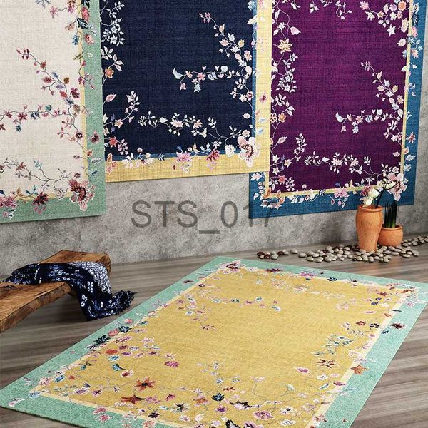 Carpets New Chinese Style Carpets for Living Room Retro Ethnic Style Bedside Rug Minimalist Bedroom Decor Carpet Home Washable Floor Mat x08