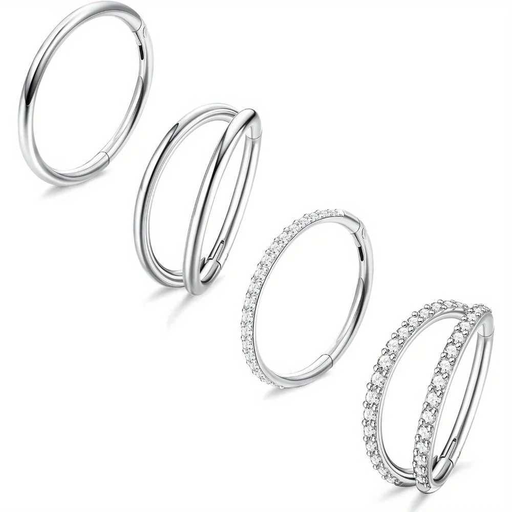 FINREZIO 1Pc 18G Nose Ring Hoops Surgical Steel Tragus Septum Piercing CZ Clicker Conch Lip Cartilage Double Hoops for Women Men Y240921