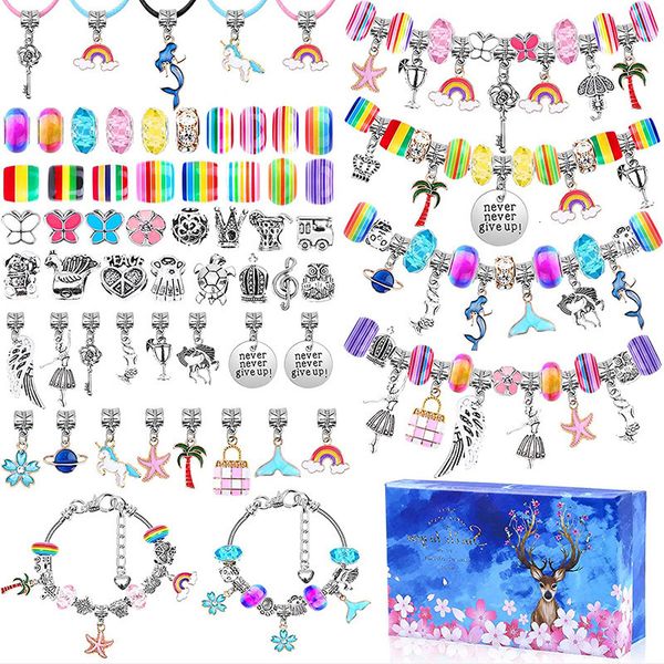 Arts and Crafts Girls Jewelry Making Kit Beads for Charm Bracelet Necklaces DIY Present Jewellery Arts Crafts Kid Pretend Play Toy for Girl