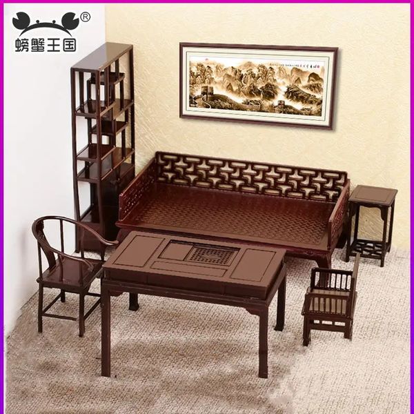 1 25 Dollouse Móveis em miniatura de estilo chinês Furniture DIY Finque os acessórios do quarto de brinquedo Cena de layout da sala de estar
