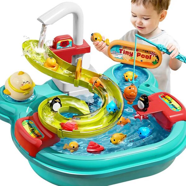 Play Sink with Running Water3in1 Toddler Kitchen ToysWater TableFishing SetTrackPretend Play Kitchen Cleaning Set Water Toy X250113