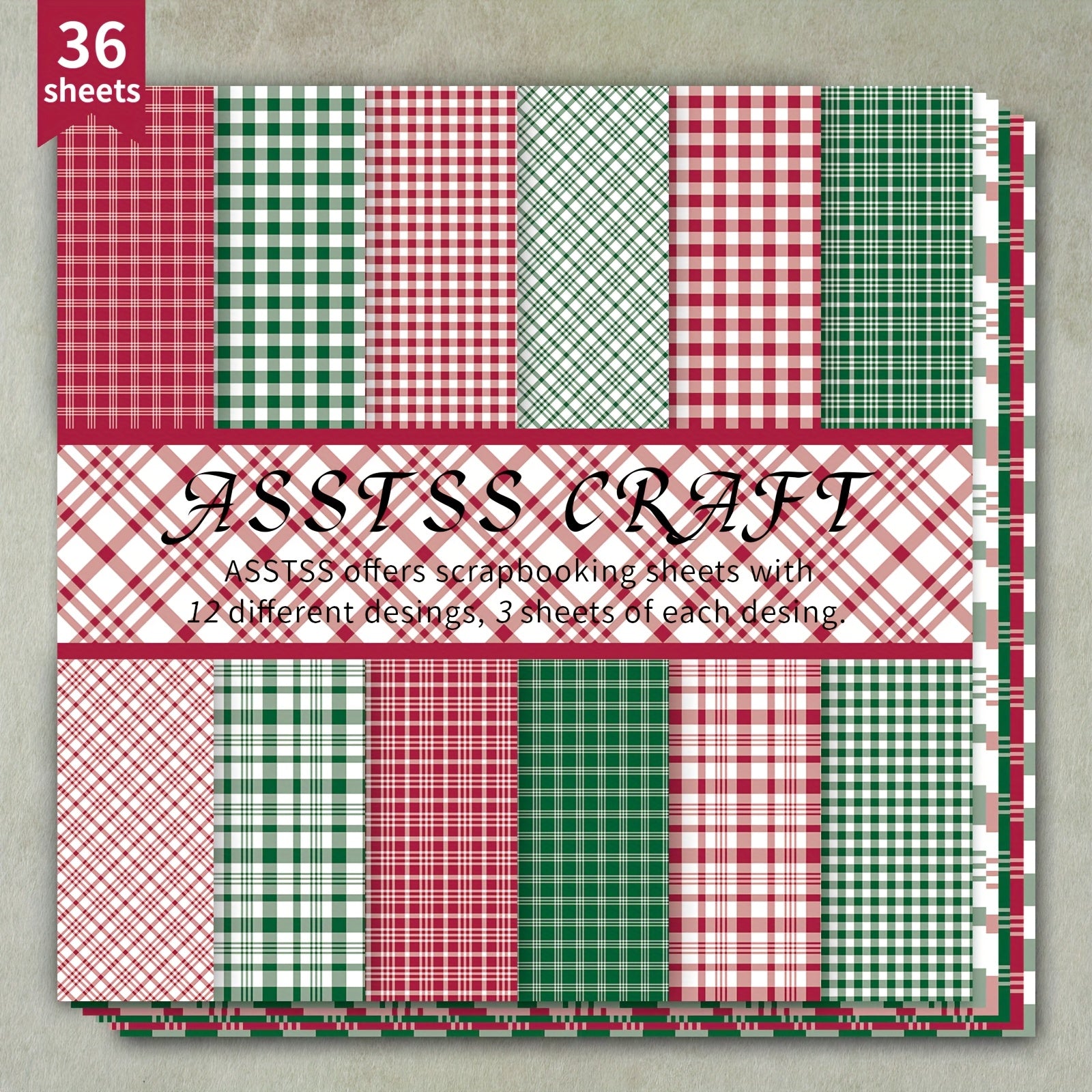 TEMU Asstss 36-sheet Scrapbooking Paper Pad - Heavyweight Cardstock With Red, Green, White Patterns - For Christmas Cards, Scrapbooking, Bullet