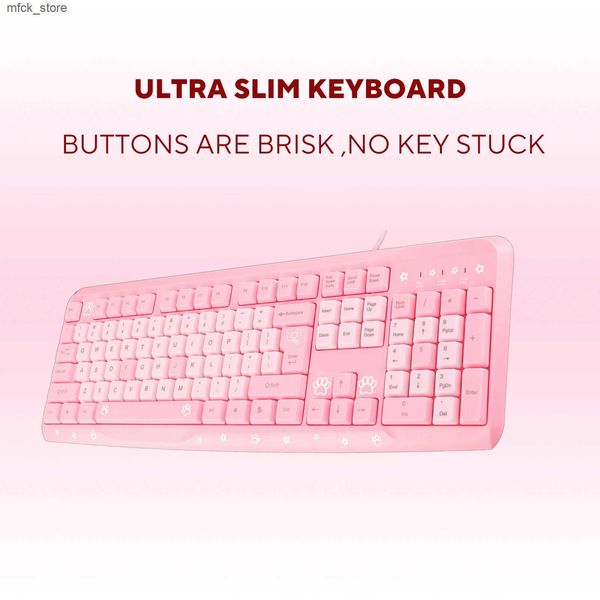 Keyboards Keyboard USB Wired Cute Cartoon for Home Office Laptop Computer Universal USB Keyboard UltraThin Keyboard J241204