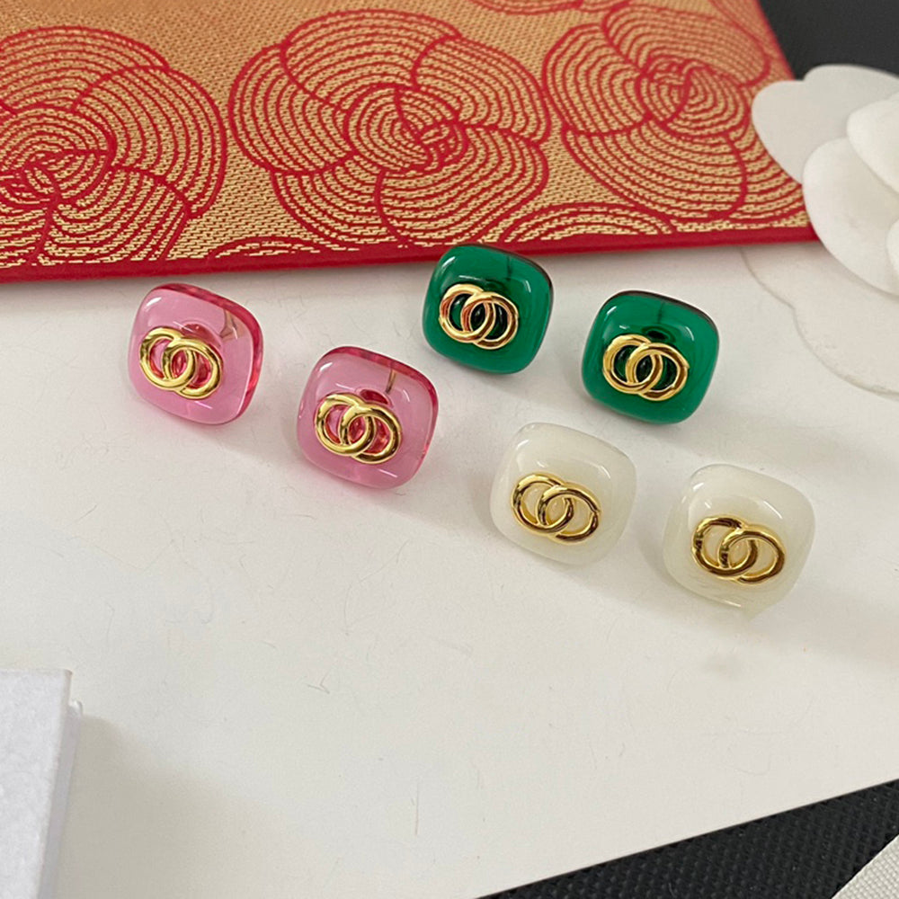 Designer Letter Earrings Candy color Stud Brass Copper 925 Silver Geometric Famous Women&#039;s Round Crystal Rhinestone Pearl Stamps Earrings Weddi