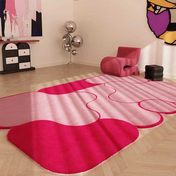 Carpet Dopamine Girly Bedroom Decor Plush Carpet Light Luxury Carpets for Living Room Pink Shaped Plush Rug Fluffy Soft Thick Floor Mat T240