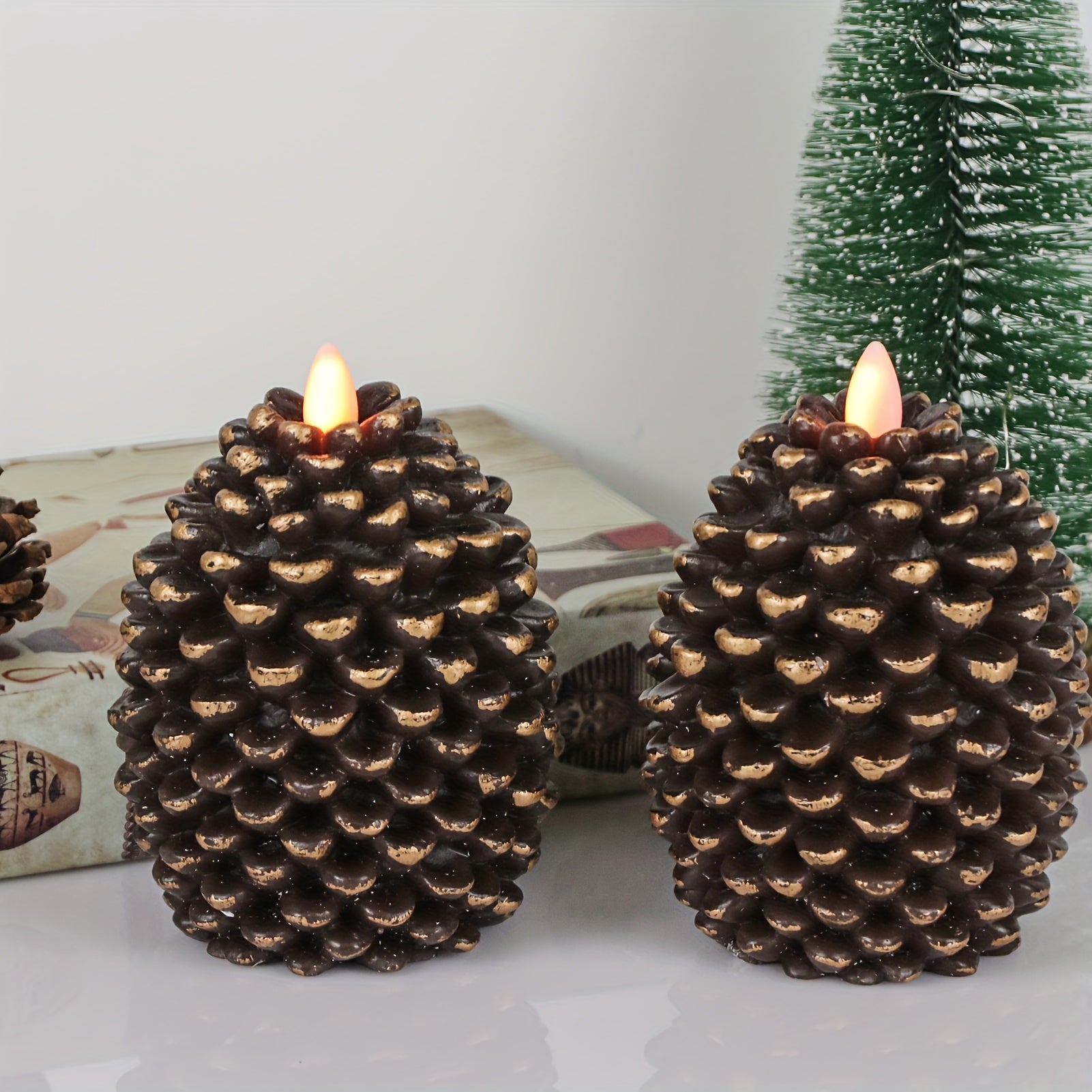 TEMU Christmas Pine Cone Flameless Candles Battery Operated With 6 Hour Timer Unscented Real Wax Flat Wick Flickering Led Candles Christmas