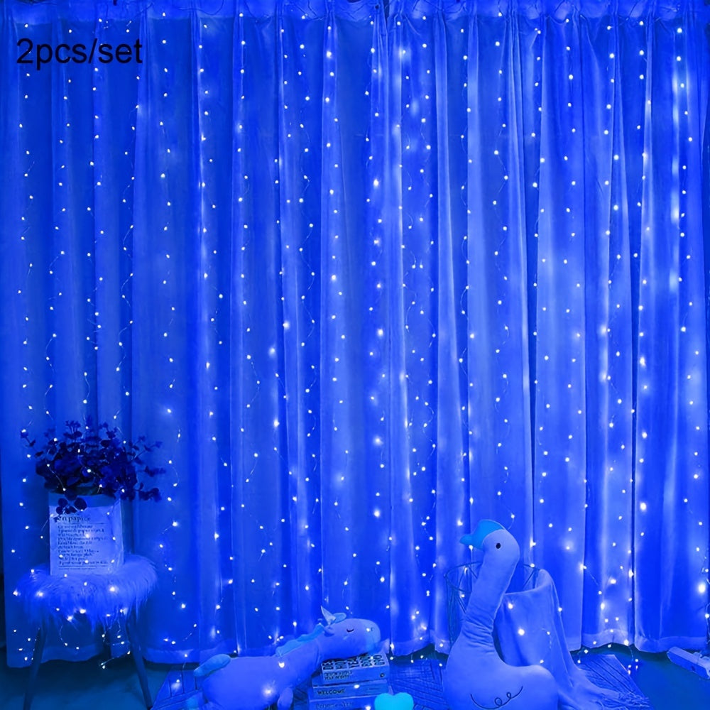 TEMU 2-pack 40ft Led Christmas Icicle Curtain Lights With Usb Remote, 8 , 6m-20ft X -9, 80ft, Usb-powered Fairy Lights For Indoor Holiday Decor,