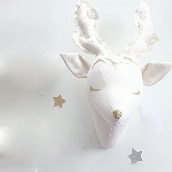 Nordic Plush Toys Animal Head Wall Mounts Decor 3D Deer Head Wall Hanging Art Kids Room Wall Decoration Birthday Xmas Toys Gift 250208