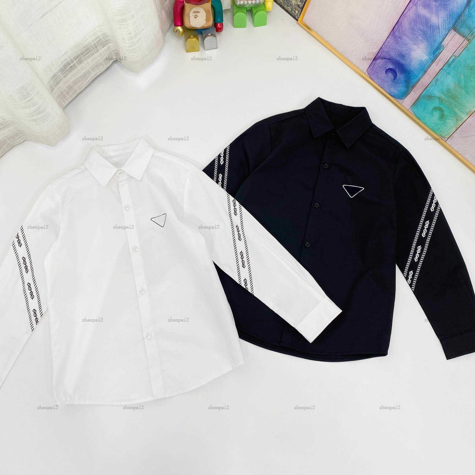 Luxury Child Shirt Solid color baby Long sleeved lapel shirt Size 100-160 CM kids designer clothes Embroidered logo girls boys Blouses