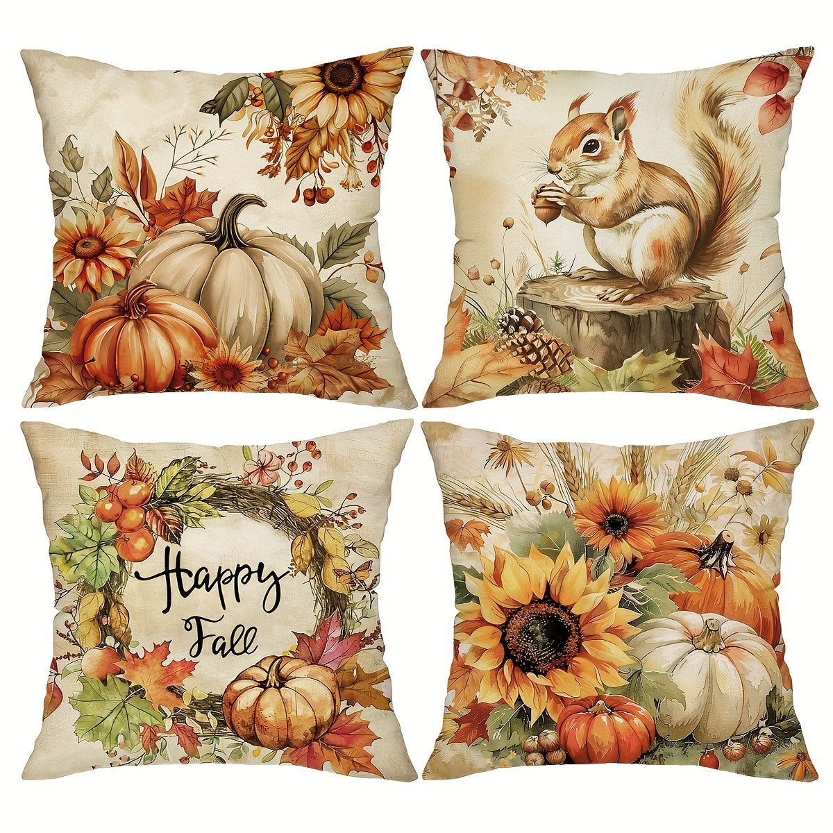 TEMU 4pcs, Fall Throw Pillow Covers, 18in*18in Rustic Vintagn Cushion Covers, Farmhouse Holiday Day Decor Pillowcases, For Porch Patio Couch Sofa