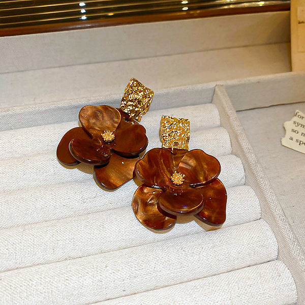 Boucles d'oreilles pendantes en alliage acrylique à fleurs