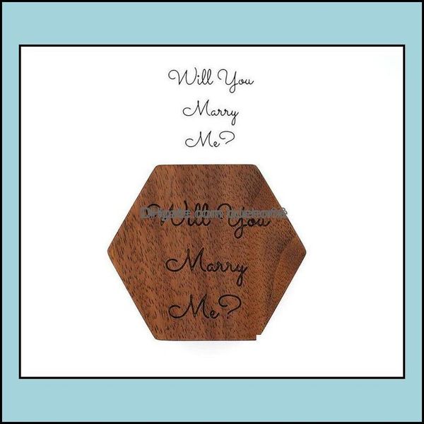 Caixas de jóias caixas de jóias embalagem exibir caixa de anel de madeira em branco Walnut Wooden You Mary Me Me Wedding Rings Jewellery Del