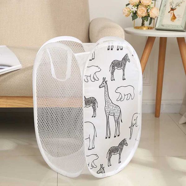 1Pc Cartoon Foldable Laundry Basket Large Capacity Organizer Basket for Household Dirty Clothes Nylon Mesh Bag for Toy Storage W250120