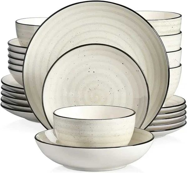 vancasso Stoneware Dinnerware Sets 24 Pieces Bonbon Beige Dinner Set Plates and Bowls Sets with Dinner Plates Pasta Bowls SoupXJ241209
