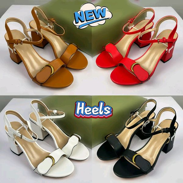 Womens High Heels designer sandals with box Mid Heel Horsebit Leather wedding Slides luxury dress shoes summer beach mules slippers fashion