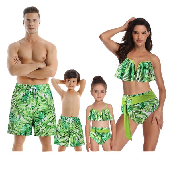 European and American Family Swimwear Set Mother Daughter Bikini Dad Son Pants parent-child swimsuits, men&#039;s beach pants, women&#039;s