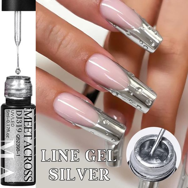 MEET ACROSS 5ml silver metal lined gel nail polish super bright mirror effect line drawing graffiti stripe nail art 240808