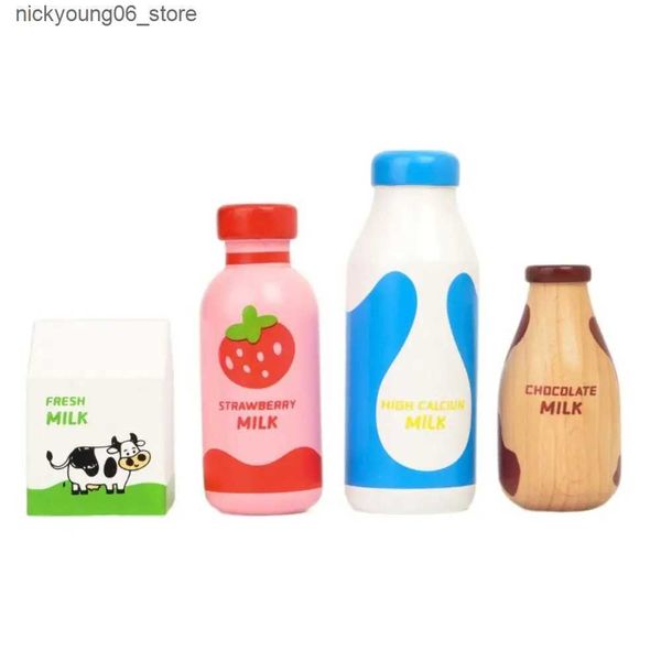 Kitchens Play Food Pretend Play Drink Bottle Toy Strawberry Milk Educational Kitchen Food Toys Simulation Learning Wooden Milk Drink Childre