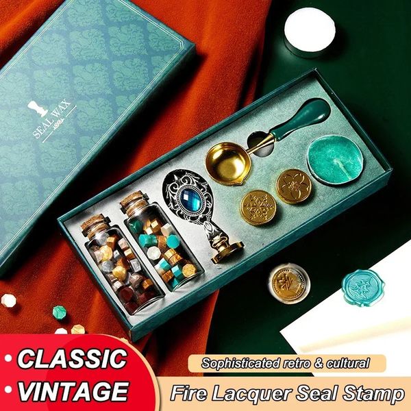 Retro Lacquer Seal Gift Box Multicolor Wax Grain Set Envelope Sealing Stamp DIY Art Decorations 241217