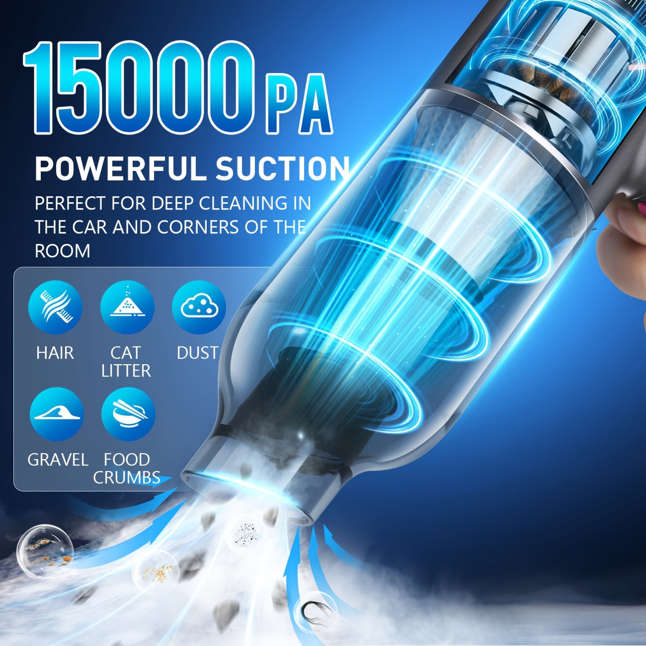 TEMU Car Vacuum Cleaner, Vacuum Cordless, 15000pa High Power Portable Cleaner With Brushless Motor, Small Handheld Vacuum & Air Blower & Pump-grey,