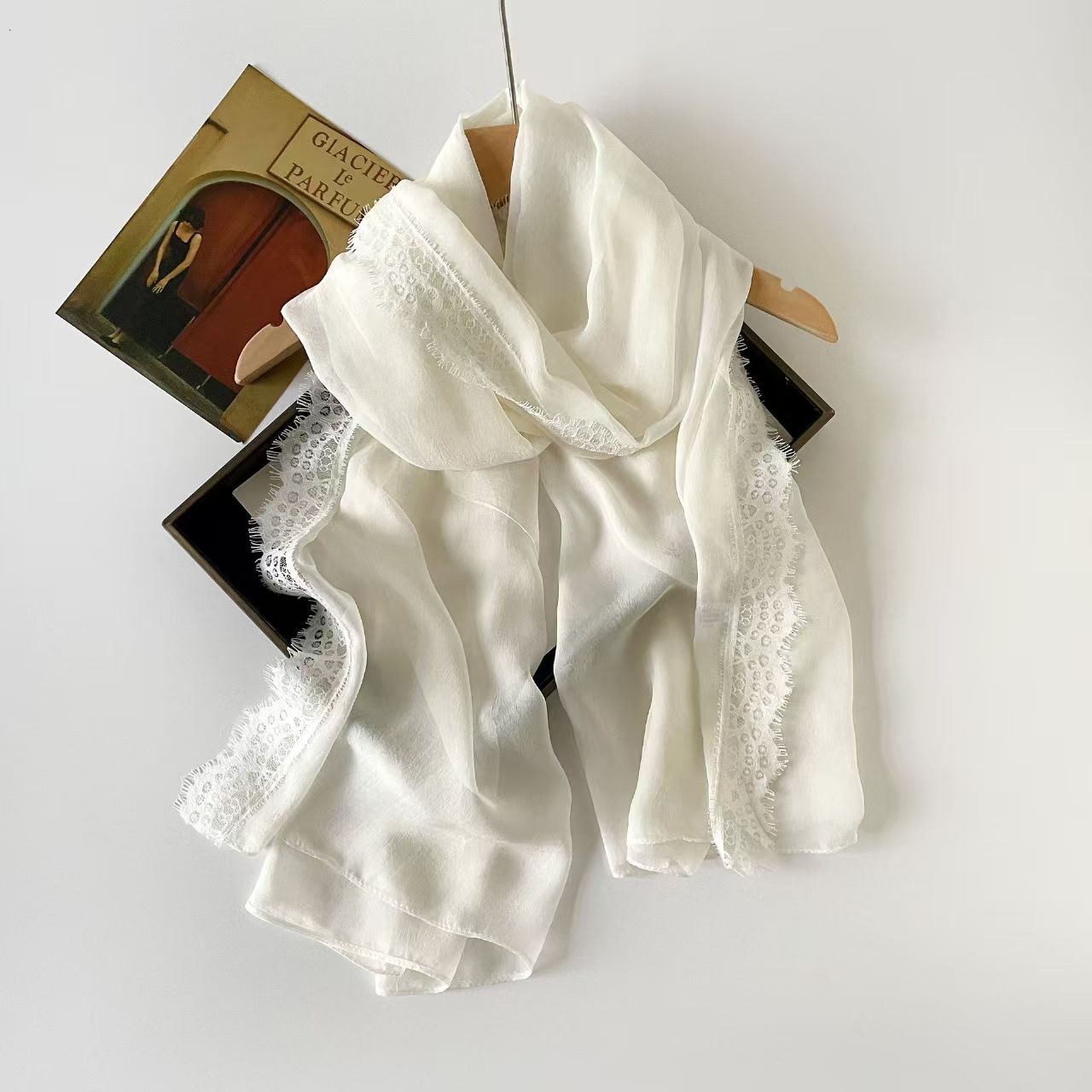 T730 solid color new lace stitching silk scarf fashion versatile scarf female spring and summer outerwear literary chiffon thin silk scarf