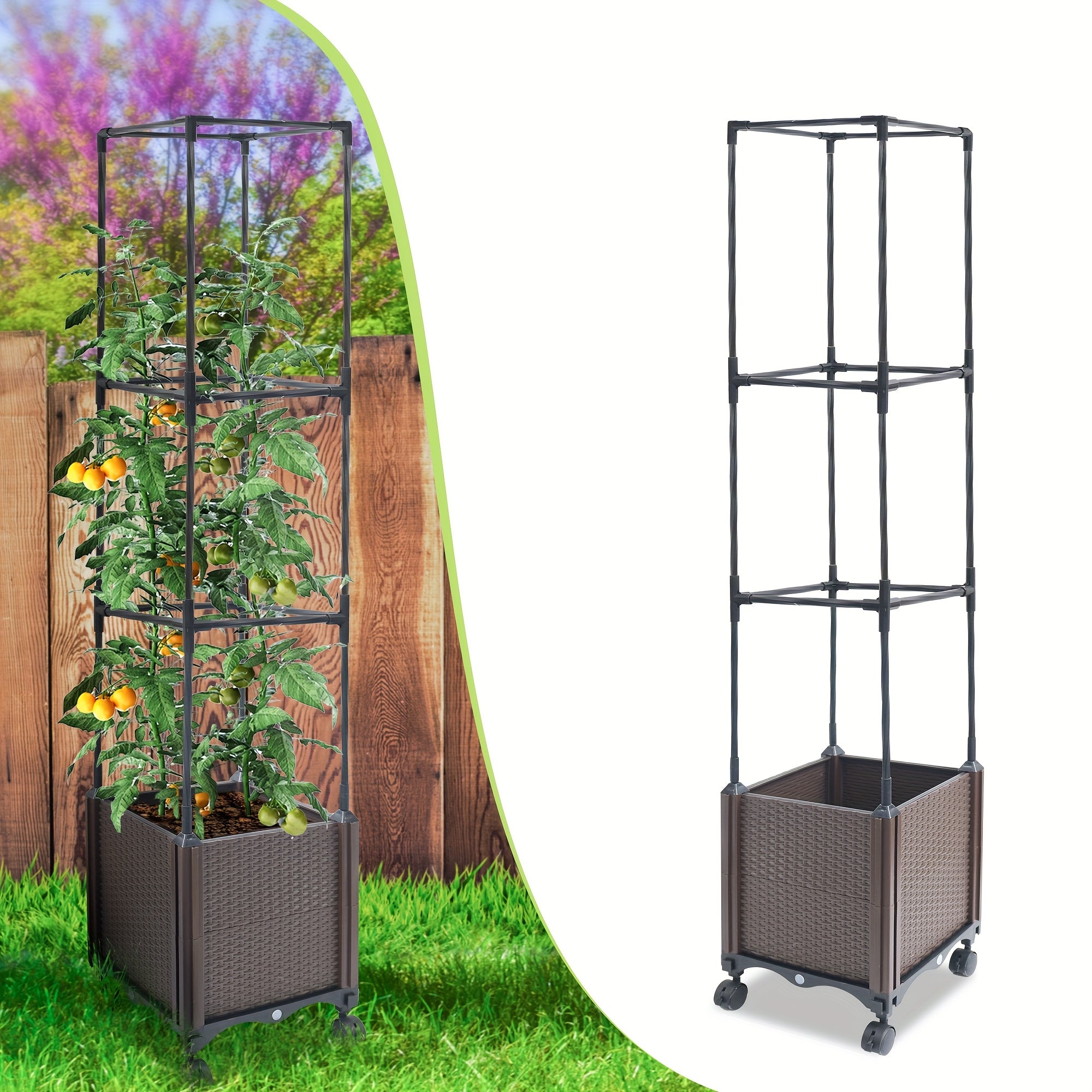 TEMU 1pc 50.4inch Raised Garden Bed With Tomato Planter Cage, Trellis Planter Boxes For Outdoor Patio Greenhouse Gardening Climbing Vegetables