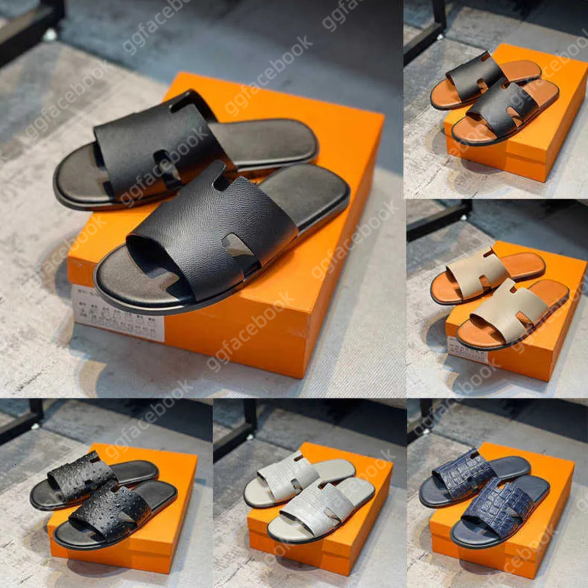 Men slippers designer sandals lzmir flip flop leather calfskin sandals summer lazy large fashion home beach casual slides black Vacation Flat Sandal