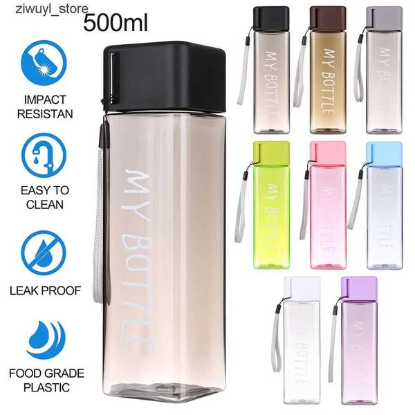 Water Bottles 500ML Large Capacity Sports Water Bottle Square Drinking Cup Men Women Summer Outdoor Portable Plastic Coffee Juice Cup L24091