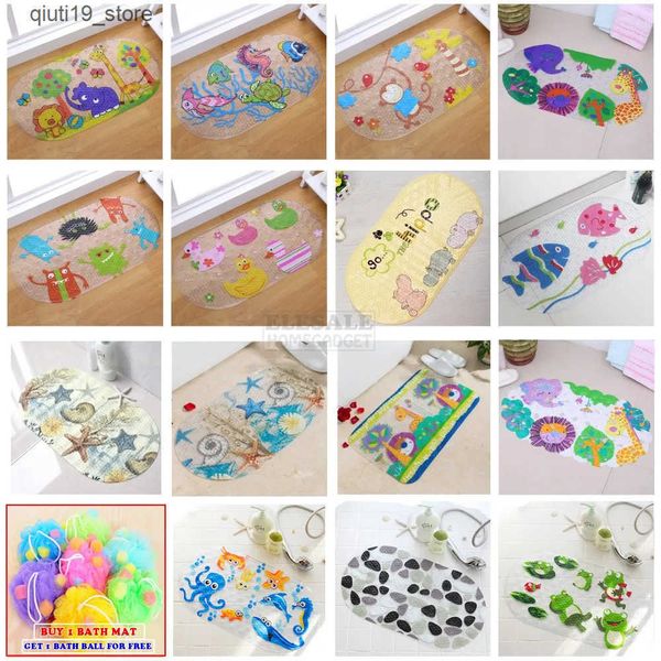 Bath Mats New 38cm * 69cm Cute Cartoon Anti slip PVC Bath Mat with Suction Cup Bathroom Carpet Shower Mat Soft Massage Mat Multi Color J2412