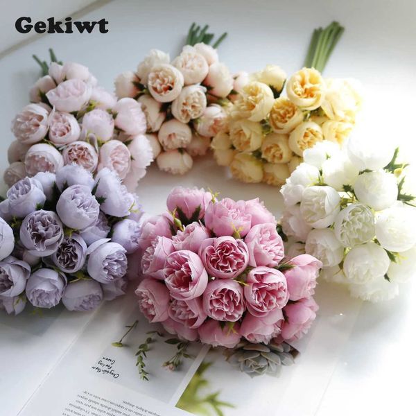 27 roses pink peonies artificial flowers silk bouquets roses arranged in vases on the table fake flowers family wedding decorations flowers