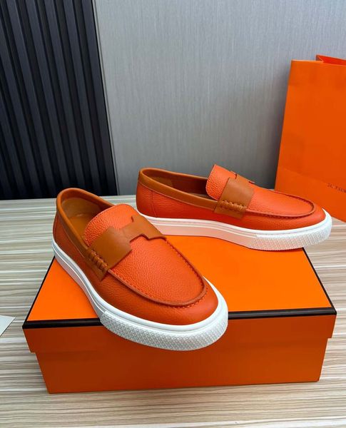 Summer Super sneaker Ike slip-on sneaker Men slip on boat shoes Grain Genuine leather sports platform trainers black white orange 38-45