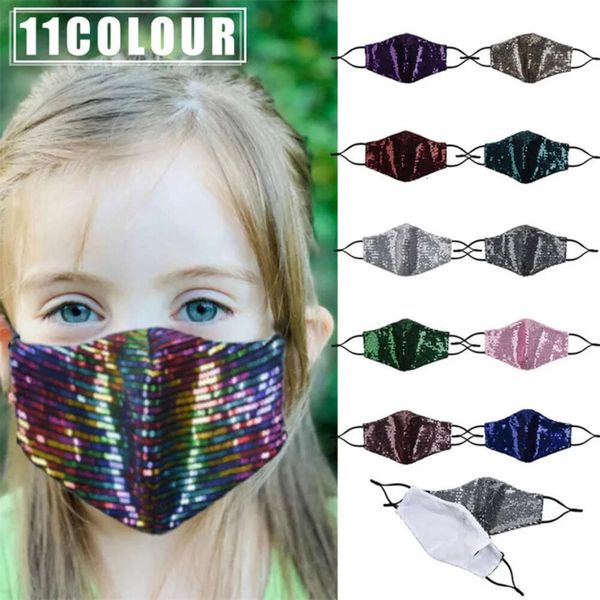 Fashion Colors Kids 11 Bling Sequins Protective Pm2.5 Dustproof Children Mouth Masks Washable Reusable Child Face Mask