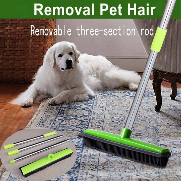 Brooms Dustpans Pet Hair Rubber Floor Brush for Carpet Dog Remover Silicone Househeld Cleaning Squeegee Adjustable Long Handle 221202