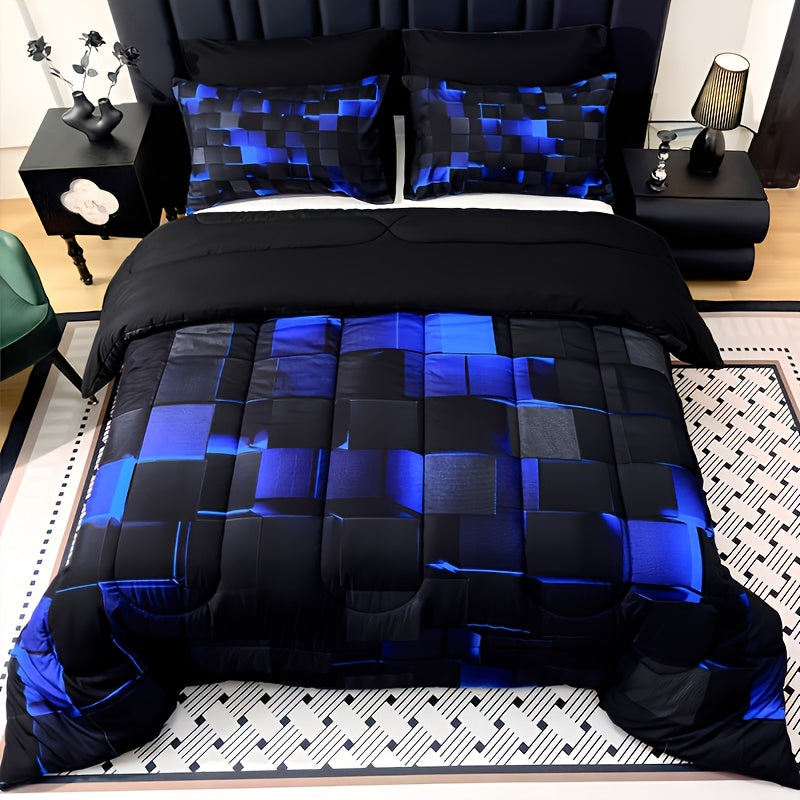 TEMU 3pcs Super Soft Fashion Sense Of Technology Grid Thickening Quilt Set (1 Comforter +2 Pillowcases Without Pillow Core), Contains Padding 180gsm