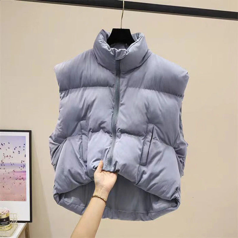 Inflatable vest for women sleeveless winter cut jacket warm lightweight inflatable upright collar with pockets 240918