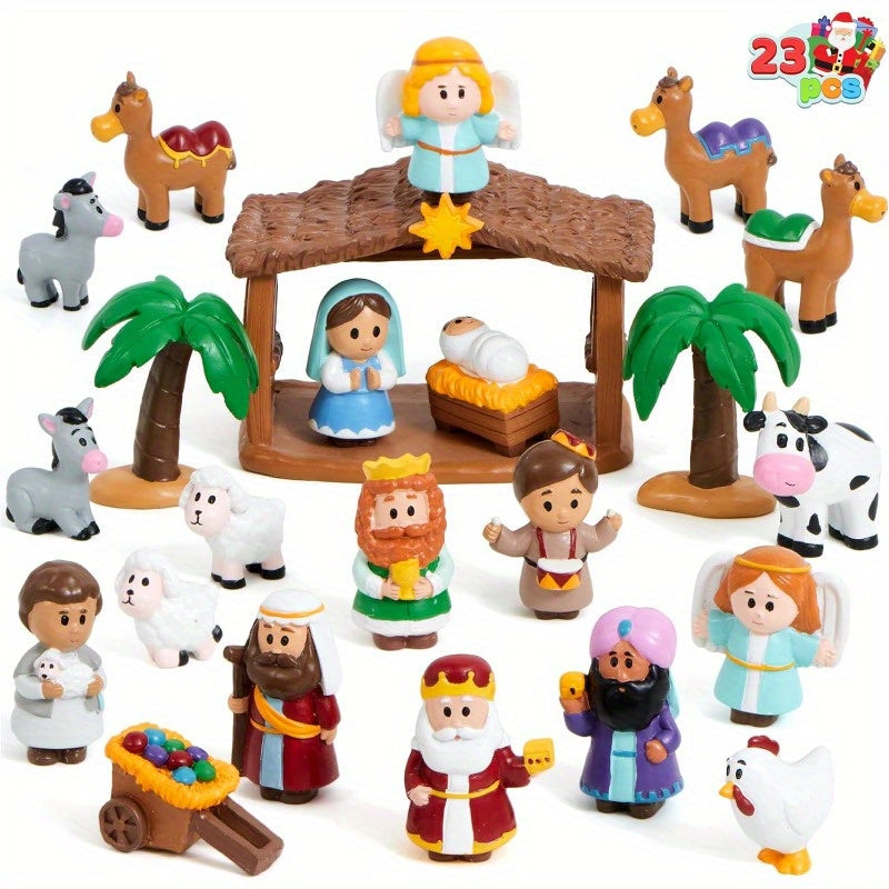 TEMU Syncfun 23pcs Christmas Little Nativity Playset Figurine, Manger Scene Miniature, Toddlers Gift, Party Decorations Tabletop
