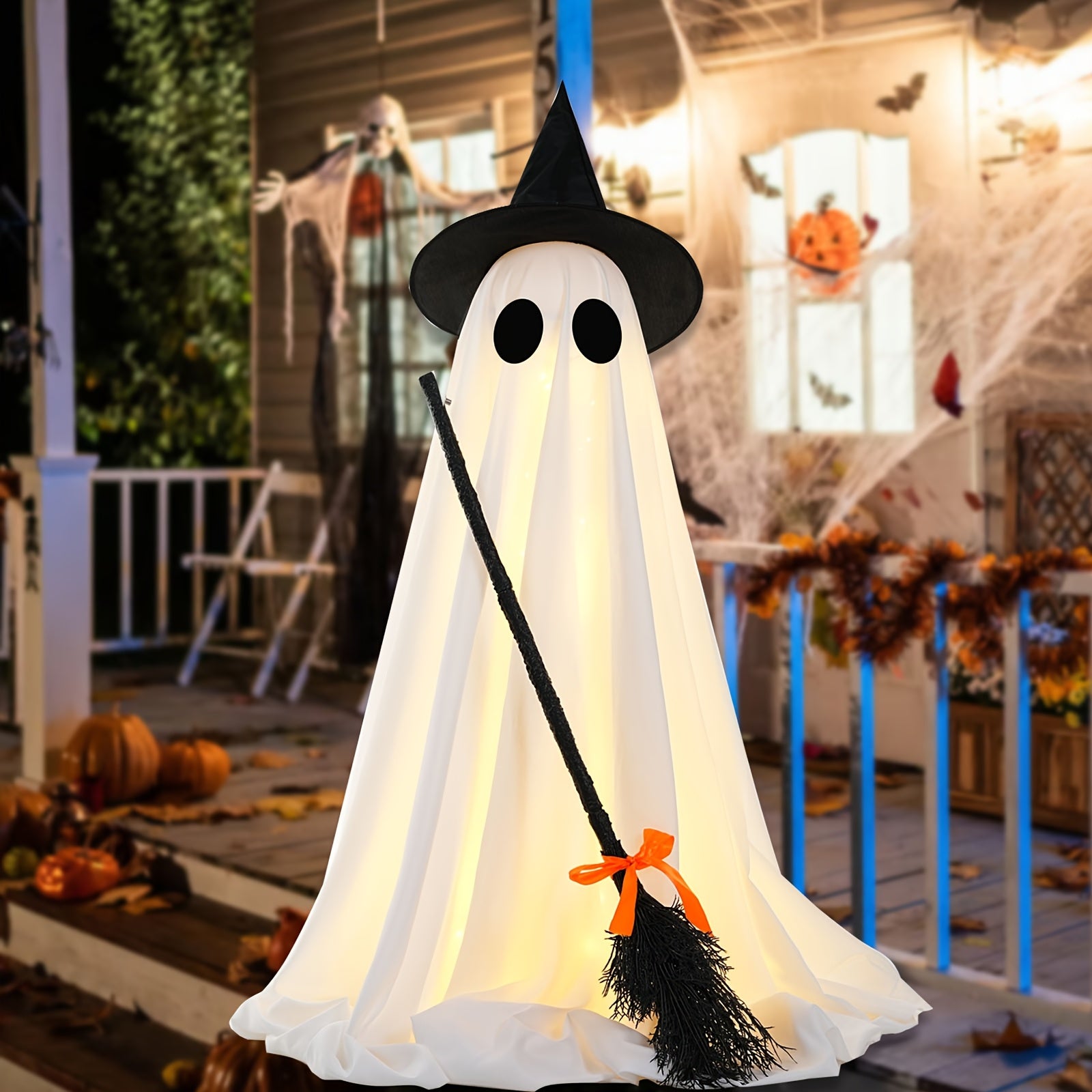 TEMU Halloween Decorations Outdoor, Spooky Halloween Decor With Broom, Scary Decor With Led Lights For Front Porche Yard Garden Home, Large Halloween