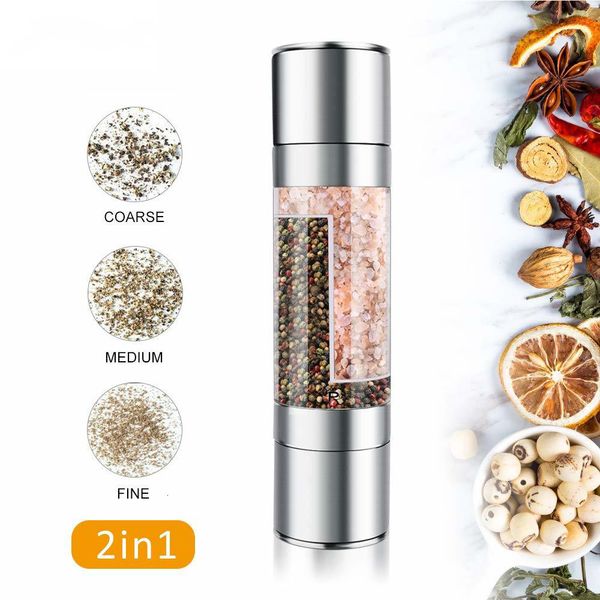 Mills 2 In 1 Pepper Mill Manual Stainless Steel Salt and Grinder Set with Adjustable Ceramic Grinding Spice KitchenTool 221130