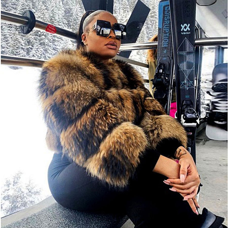 Faux fur coat women Super Hot Winter Women Luxury Thick Real Raccoon Fur Coat Natural Fox Fur Jacket Plus Size Furry Jackets Female Vest