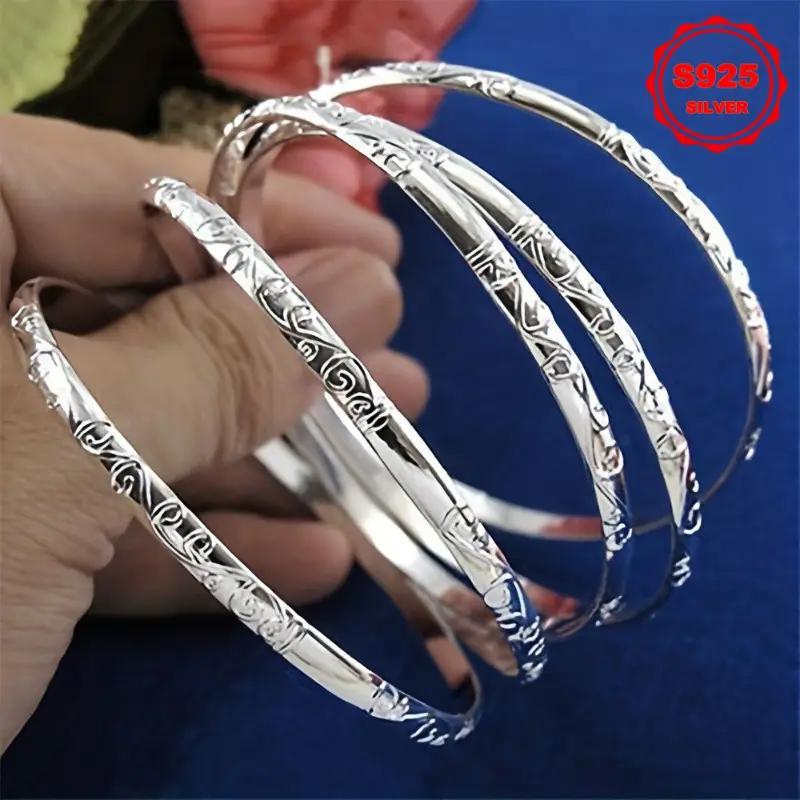 TEMU Women's Use 5 Pieces 925 Sterling Silver Geometric Bracelet, Jewelry, Suitable For Daily Wear, Not Easy To Allergy Gift