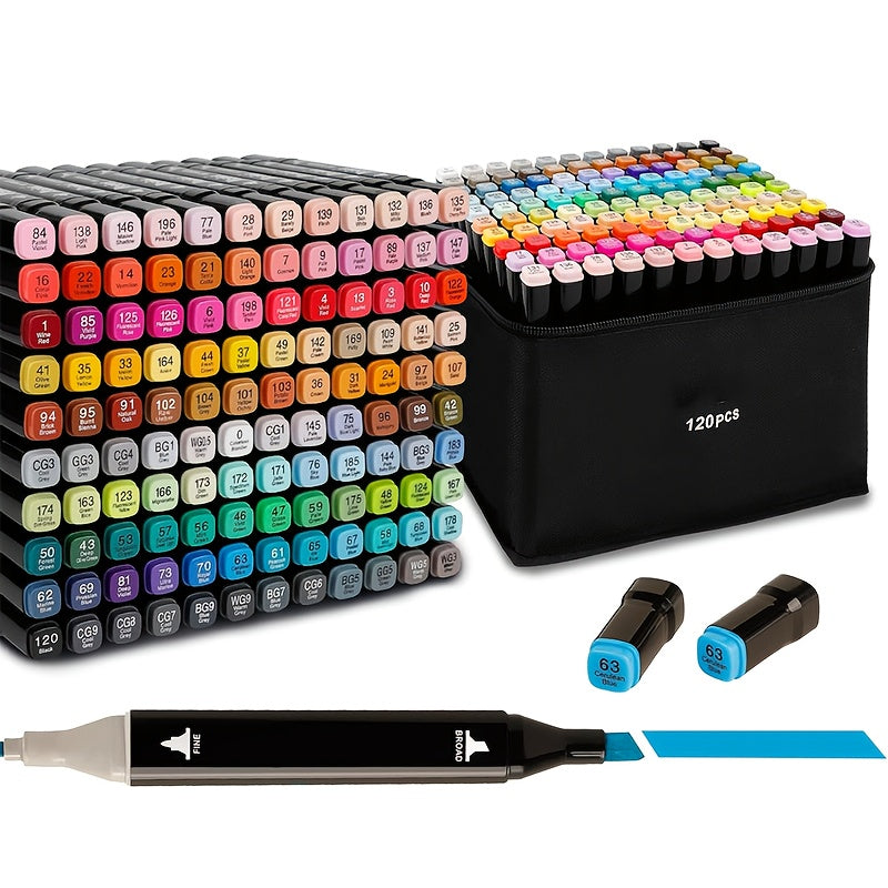 TEMU 120 Color Double-headed Markers, Brush & Chisel Tip Coloring Markers, Vibrant Colors For Lettering Cards Drawing Sketching Painting, New Year