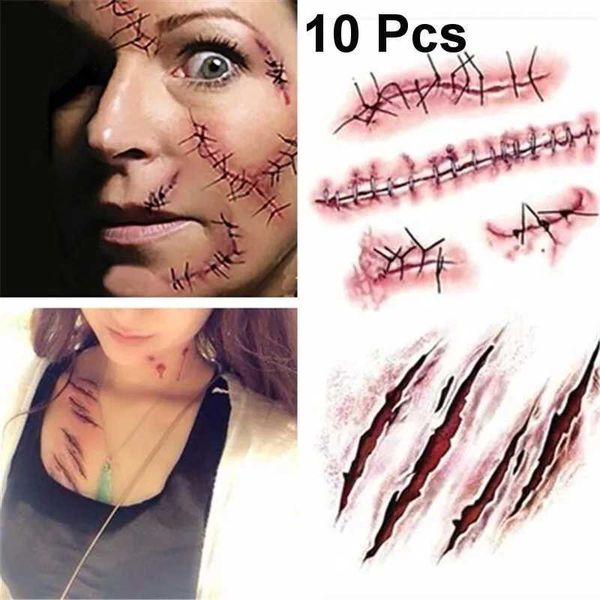 Halloween zombie Akas tattoo waterproof 3D bite mark tattoo sticker with fake spotted blood special clothing small neck fake tattoo W240817