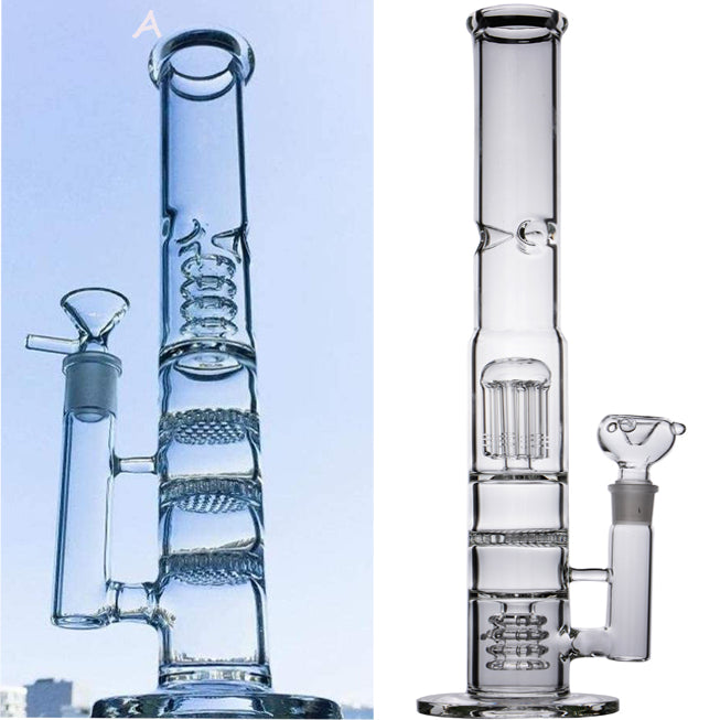 Straight Tube Glass Bong 3 Layers Percolator Water Pipes Smoking Accessory Glass Dab Rigs Hookahs With Ash Catcher 18mm bowl
